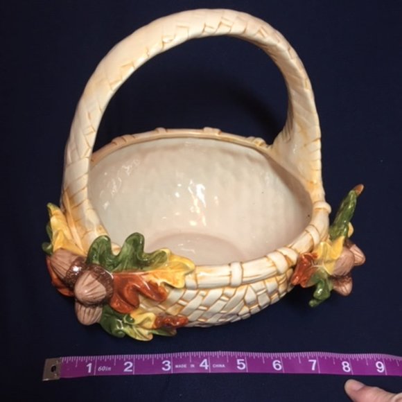 Vintage Ceramic Fall Autumn Basket with Handle 8"x7" - Picture 10 of 13